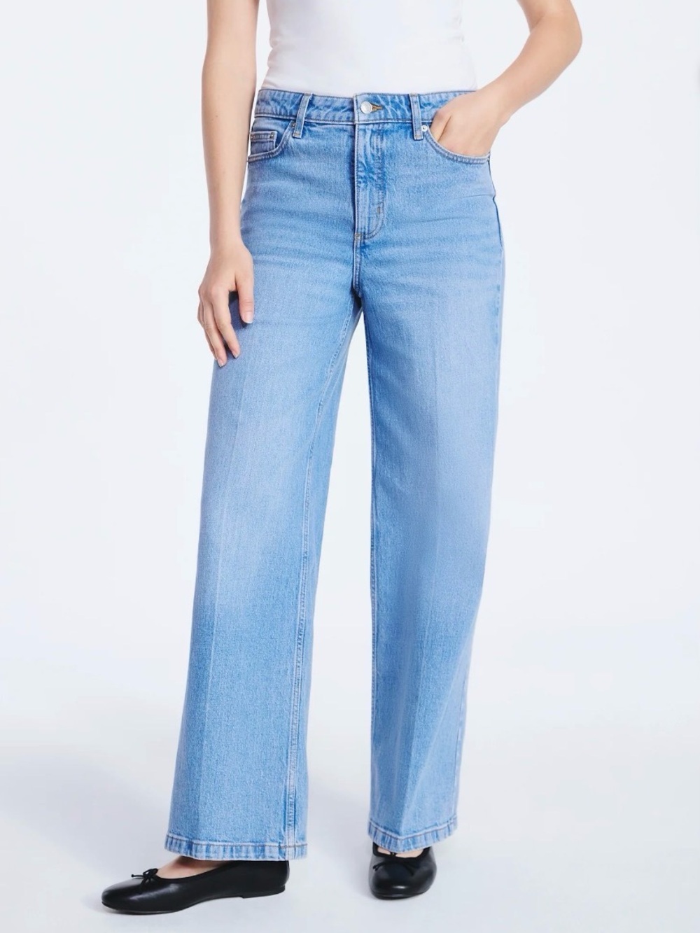 High-Rise Light Blue Wide-Leg Jeans for Women - Picture 2 of 5